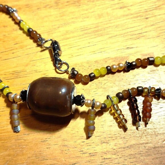 Handmade 14" choker, Glass Beaded "Fringe" boho/artisan Necklace. SHIPS FREE - Picture 9 of 10